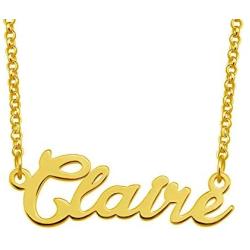LoEnMe Jewelry Claire Name Necklace Custom Personalized in Gold Plate Gift for Women Girls Couple
