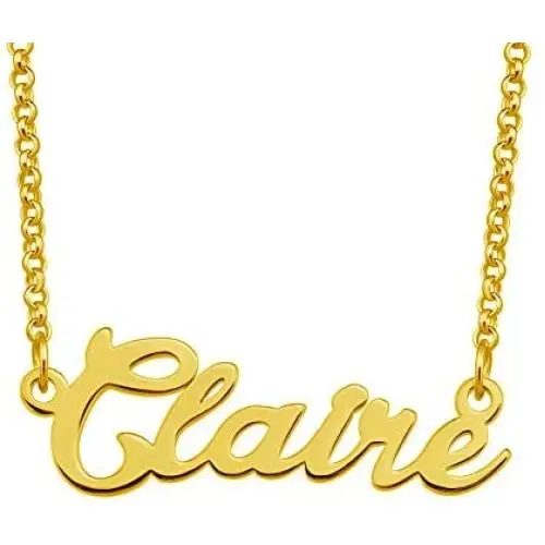 LoEnMe Jewelry Claire Name Necklace Custom Personalized in Gold Plate Gift for Women Girls Couple