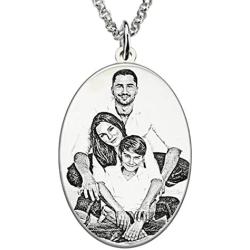 AILIN Personalized Sterling Silver Photo Engraved Necklace Oval Photo Necklace Memorial Jewelry Keepsake Necklace