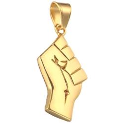 PAURO Stainless Steel Vintage Champion Fist Gold Pendant Titanium Chain Mens Necklace
