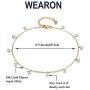 WEARON Dainty Gold Link Chain Anklet Women 14K Gold Plated Cute Charm Blue Evil Eye Cubic Zirconia Pearl Coin Chain Anklet Double Layer Chain Boho Beach Anklet Personalized Friendship Gifts