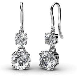 Cate & Chloe Kadence White Gold Dangle Earrings, 18k White Gold Plated Earrings with Swarovski Crystals, Womens Round Cut Crystal Earrings