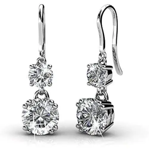 Cate & Chloe Kadence White Gold Dangle Earrings, 18k White Gold Plated Earrings with Swarovski Crystals, Womens Round Cut Crystal Earrings