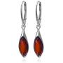 Sterling Silver Red Dark Amber Earrings Pendant Necklace Marquise Set 18 Inches