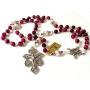 elegantmedical Handmade Red Tiger Eye Beads Sterling Silver 10mm Real Pearl Rosary Cross Necklace Catholic Gift