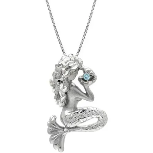 Sterling Silver and Blue Topaz Mermaid Necklace Pendant with 18'' Box Chain Sterling Silver and Blue Topaz Mermaid Necklace Pendant with 18'' Box Chain