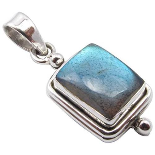 SilverStarJewel Labradorite Pendant 1.1'' Solid Sterling Silver Gemstone Jewelry