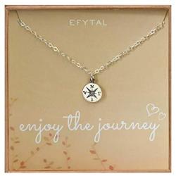 EFYTAL Graduation Gifts for Her, Sterling Silver Compass Necklace on Enjoy The Journey Card, New Grad Gift, Jewelry for Travel or Long Distance For Women