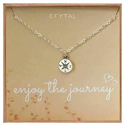 EFYTAL Graduation Gifts for Her, Sterling Silver Compass Necklace on Enjoy The Journey Card, New Grad Gift, Jewelry for Travel or Long Distance For Women
