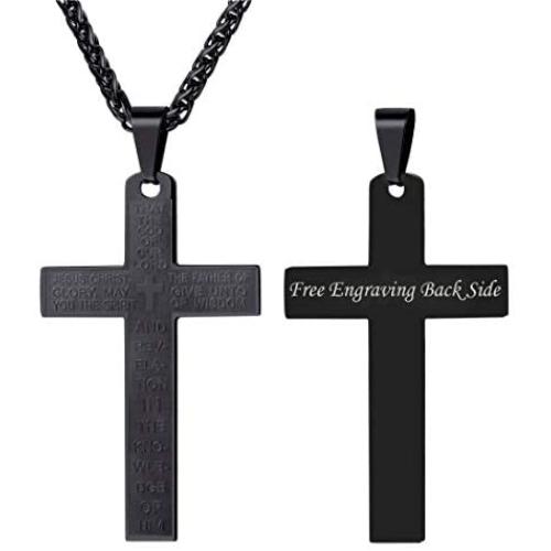 U7 Men Boys Simple Cross Necklace with Chain 22'' Stainless / 18K Gold/Ion-Plating Blue Pendant, Customizable Jewelry