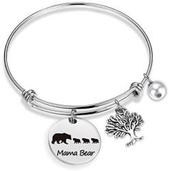 Eigso Mama Bear Bracelet Sweet Family Tree Bracelet Bangle Mama Bear Jewelry for Mom Grandma Wife Baby Bear Bracelet Bangle