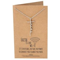 Quan Jewelry WiFi Faith Pendant Necklace, Religious Jewelry, Inspirational Jewelry with Greeting Card - Silver Tone