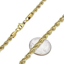 The Bling Factory 4.9mm 24k Yellow Gold Plated Stainless Steel Twisted Rope Chain Necklace + Gift Box