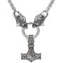 GuoShuang Men Viking Stainless Steel Wolf Head with Thors Mjolnir Pendant Necklace