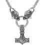 GuoShuang Men Viking Stainless Steel Wolf Head with Thors Mjolnir Pendant Necklace