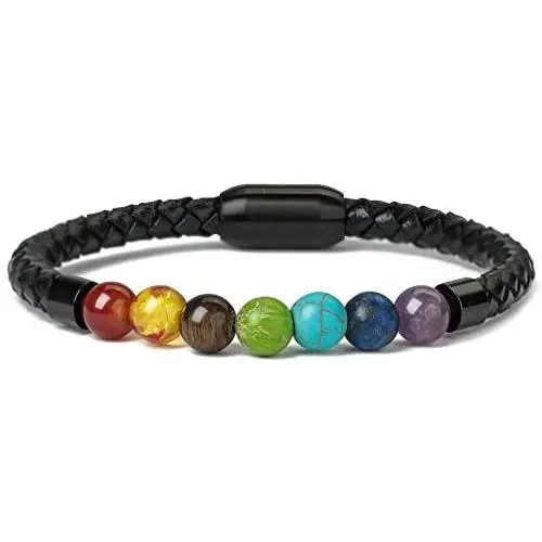 Ckysee 7 Chakra Lava Rock Bracelet Healing Balancing Genuine Leather Bracelets with Magnetic Clasp Tiger Eye Agate Howlite for Men Ckysee 7 Chakra Lava Rock Bracelet Healing Balancing Genuine Leather Bracelets with Magnetic Clasp Tiger Eye Agate Howlite for Men