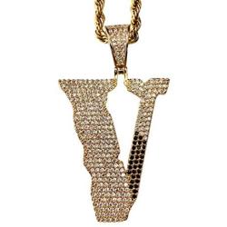 Shop-iGold Custom V Men Women 925 Italy Gold Finish Iced Charm Ice Out Pendant Stainless Steel Real 3 mm Rope Chain, Mans Jewelry, Iced Pendant, Rope Necklace 16''- 24''