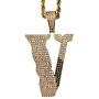 Shop-iGold Custom V Men Women 925 Italy Gold Finish Iced Charm Ice Out Pendant Stainless Steel Real 3 mm Rope Chain, Mans Jewelry, Iced Pendant, Rope Necklace 16''- 24''