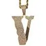 Shop-iGold Custom V Men Women 925 Italy Gold Finish Iced Charm Ice Out Pendant Stainless Steel Real 3 mm Rope Chain, Mans Jewelry, Iced Pendant, Rope Necklace 16''- 24''