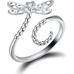 ✦Gifts for Christmas✦18K Gold Plating 925 Sterling Silver Animal Rings Hollow Carving Dragonfly Butterfly Bee Adjustable Rings Insect Open Rings for Girls and Women