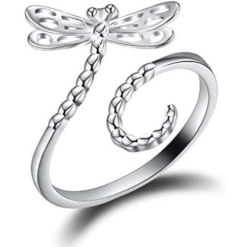 ✦Gifts for Christmas✦18K Gold Plating 925 Sterling Silver Animal Rings Hollow Carving Dragonfly Butterfly Bee Adjustable Rings Insect Open Rings for Girls and Women