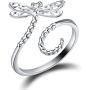 ✦Gifts for Christmas✦18K Gold Plating 925 Sterling Silver Animal Rings Hollow Carving Dragonfly Butterfly Bee Adjustable Rings Insect Open Rings for Girls and Women