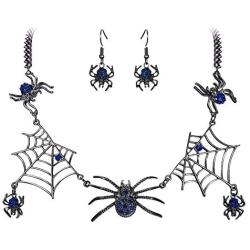 EVER FAITH Halloween Jewelry Accessory Austrian Crystal Vivid Spiders Web Cool Animal Necklace Earrings Set