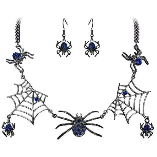 EVER FAITH Halloween Jewelry Accessory Austrian Crystal Vivid Spiders Web Cool Animal Necklace Earrings Set