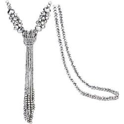 BaubleStar Multi-Color Crystal Beads Strand Knot Long Beaded Tassel Necklace for Women Girls