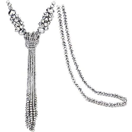 BaubleStar Multi-Color Crystal Beads Strand Knot Long Beaded Tassel Necklace for Women Girls