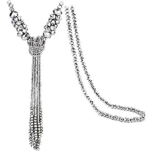 BaubleStar Multi-Color Crystal Beads Strand Knot Long Beaded Tassel Necklace for Women Girls BaubleStar Multi-Color Crystal Beads Strand Knot Long Beaded Tassel Necklace for Women Girls