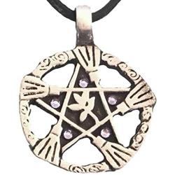 Trilogy Jewelry Pewter Witch Broom Pentagram Pendant on Leather w/ 5 Swarovski Crystals for Birthday