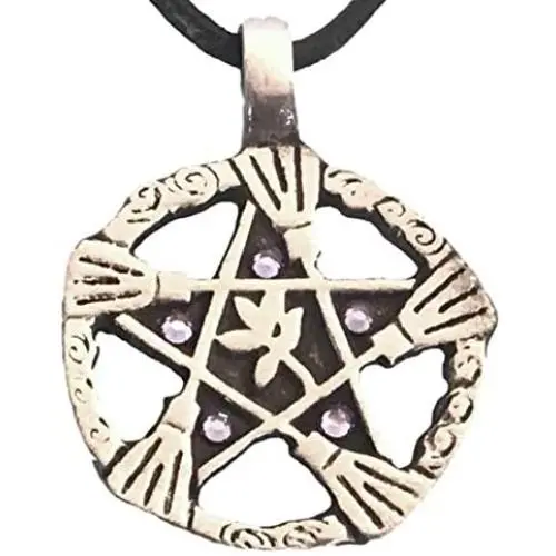 Trilogy Jewelry Pewter Witch Broom Pentagram Pendant on Leather w/ 5 Swarovski Crystals for Birthday Trilogy Jewelry Pewter Witch Broom Pentagram Pendant on Leather w/ 5 Swarovski Crystals for Birthday