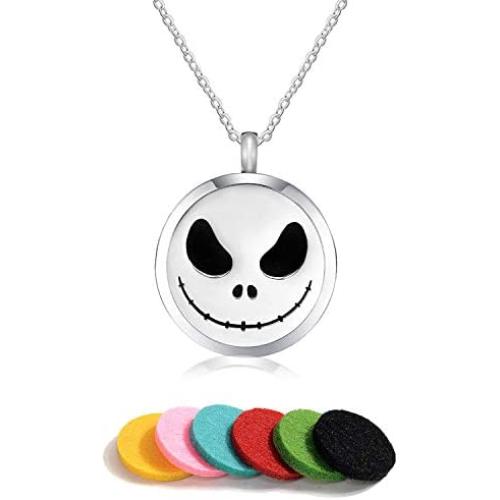 Azneck Jack Skull Necklace For Women The Nightmare Before Christmas Oil Diffuser Jewelry Necklace Locket Best Gifts for Men Girls Boys