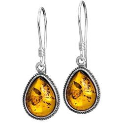 Sterling Silver Amber Drop Small Charm Pendant Earrings Set 18 Inches
