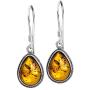 Sterling Silver Amber Drop Small Charm Pendant Earrings Set 18 Inches