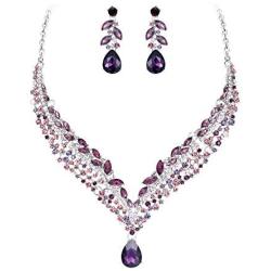 EVER FAITH Womens Austrian Crystal Decorative Leaf Teardrop Necklace Earrings Set