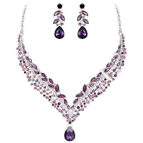 EVER FAITH Womens Austrian Crystal Decorative Leaf Teardrop Necklace Earrings Set
