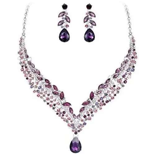 EVER FAITH Womens Austrian Crystal Decorative Leaf Teardrop Necklace Earrings Set EVER FAITH Womens Austrian Crystal Decorative Leaf Teardrop Necklace Earrings Set