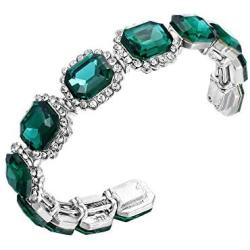 BriLove Womens Wedding Bridal Multi Emerald Cut Crystal Open Bangle Stretch Bracelet