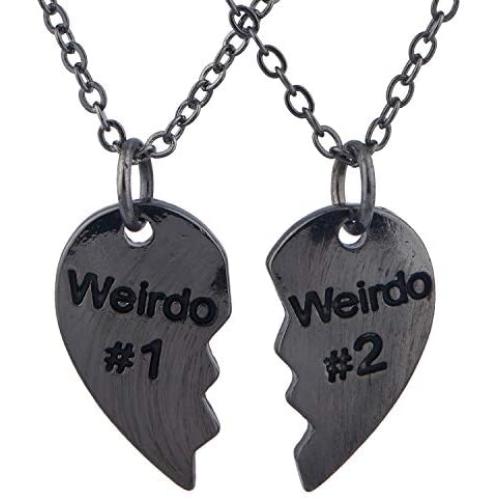 Lux Accessories Weirdo 1 & 2 BFF Best Friends Heart Charm Necklaces (2pc)