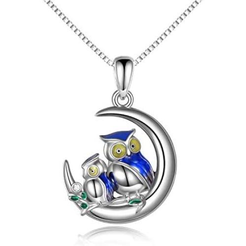 YFN Mother Daughter Necklace Sterling Silver Owl Pendant Necklace Gifts for Mom Daughter