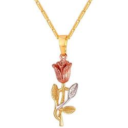 U7 Girls 3D Rose Necklace Yellow Rosa Flower Pendant 925 Sterling Silver 18K Gold Plated Dainty Charm Necklace, Gift for Lover/Mother/Friends