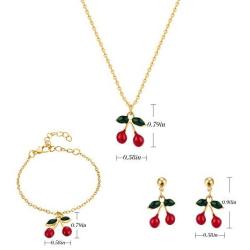 Buyless Fashion Girls And Women Cherry Jewelry Set Red Cherry Dangle Earrings Necklace And Bracelet