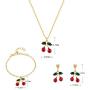 Buyless Fashion Girls And Women Cherry Jewelry Set Red Cherry Dangle Earrings Necklace And Bracelet