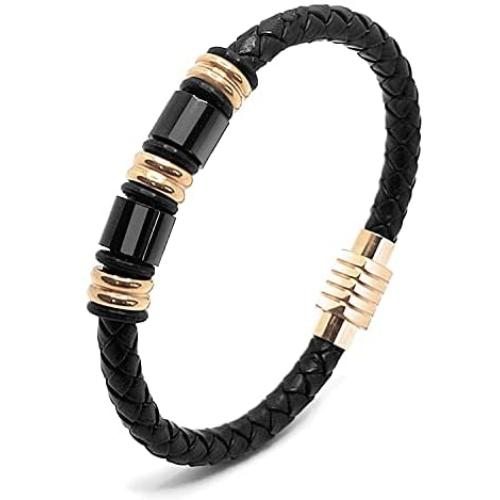 Stainless Steel Sracelet Mens Bracelet Leather with Golden Magnetic Clasp
