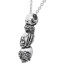Controse Speak No Evil, Hear No Evil, See No Evil Skull Necklace with Pendant (27'' 316L Stainless Steel Necklace