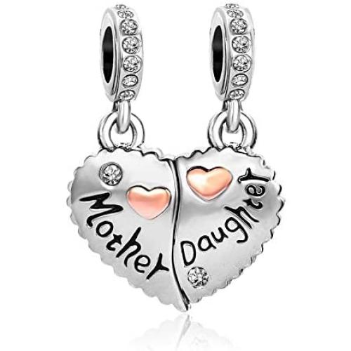 SBI Jewelry Mother Daughter Charm for Bracelets Rose Gold Heart Charm Gift for Mom Women Girls Birthday