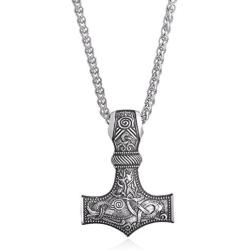 LANGHONG Nordic Viking Thors Hammer with Gods Horn Necklace Jewelry Talisman Mjolnir Necklace