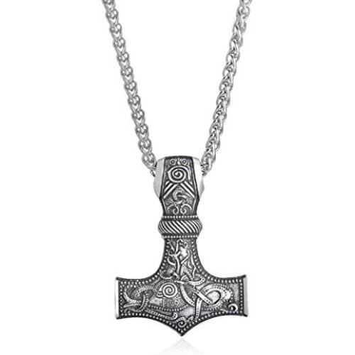 LANGHONG Nordic Viking Thors Hammer with Gods Horn Necklace Jewelry Talisman Mjolnir Necklace